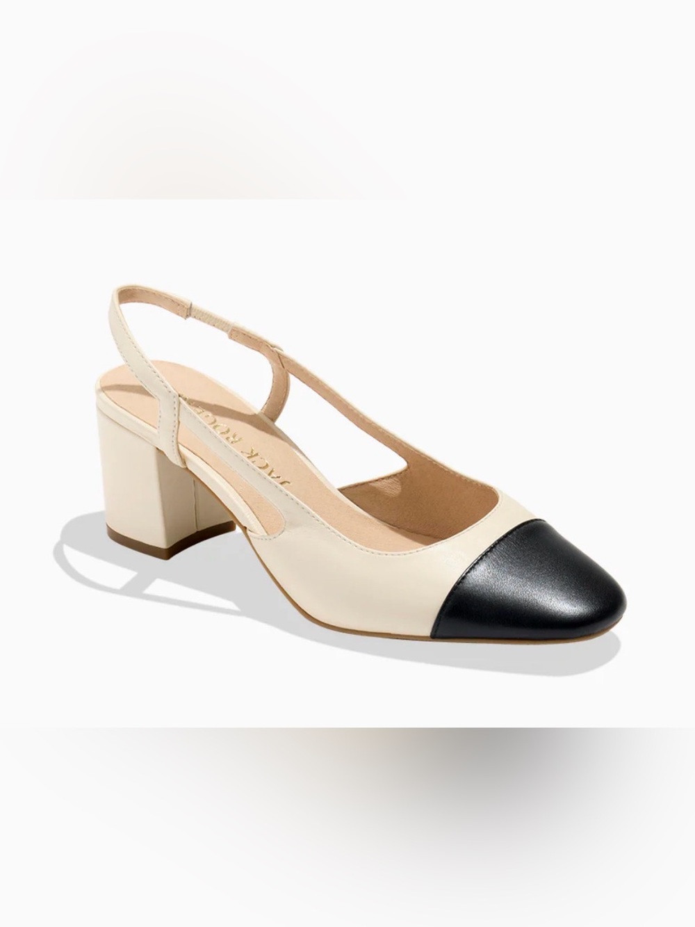 Jack Rogers Cream and Black Cap-Toe Slingback Pump.   Summertime cap heel.